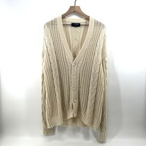 Vintage Men Sz M Fisherman Cable Chunky Cardigan Ivory Virgin Acrylic Unisex